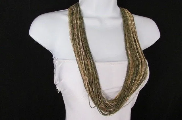 Thin Multi Chain Long Strands Necklace   Earrings