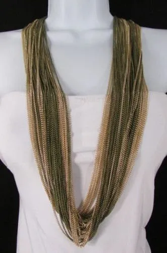 Thin Multi Chain Long Strands Necklace   Earrings