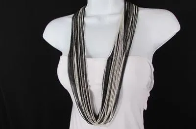 Thin Multi Chain Long Strands Necklace   Earrings