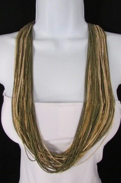 Thin Multi Chain Long Strands Necklace   Earrings