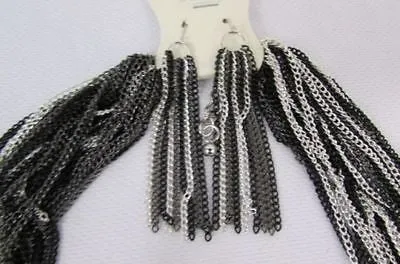 Thin Multi Chain Long Strands Necklace   Earrings