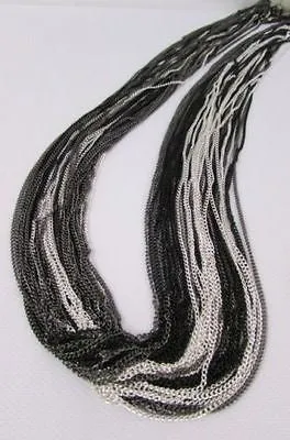 Thin Multi Chain Long Strands Necklace   Earrings