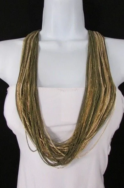 Thin Multi Chain Long Strands Necklace   Earrings