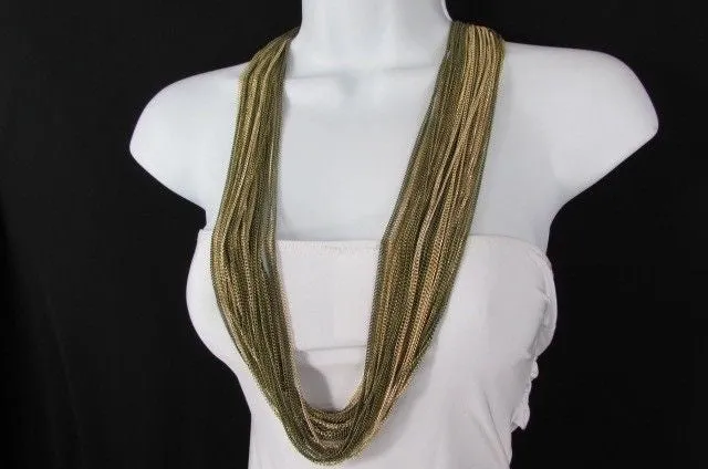 Thin Multi Chain Long Strands Necklace   Earrings