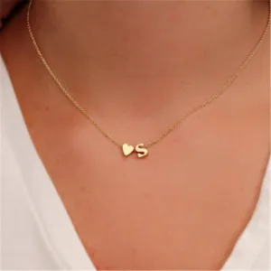 Tiny Dainty Heart Initial Letter Necklace