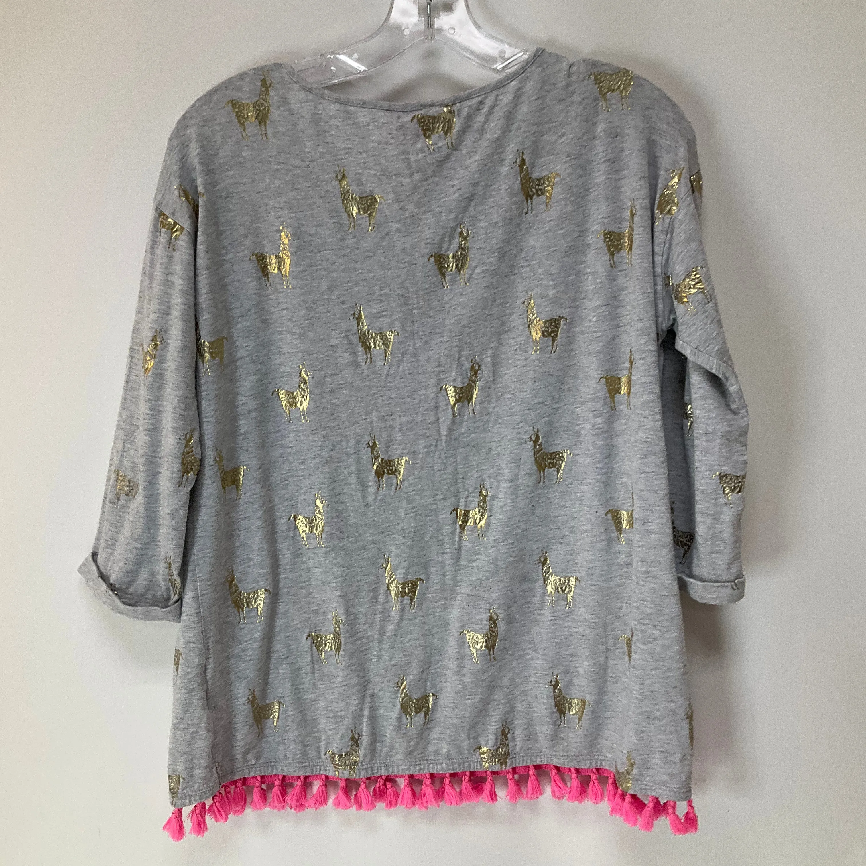 Top 3/4 Sleeve Designer By Lilly Pulitzer In Grey, Size:S
