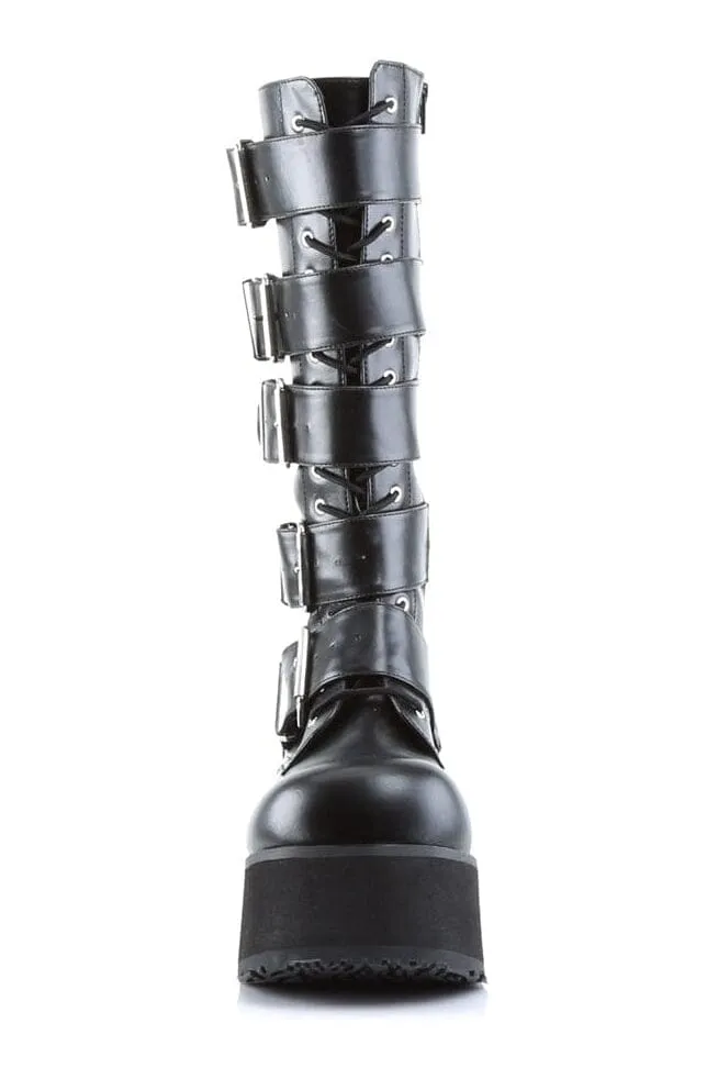TRASHVILLE-518 Black Vegan Leather Knee Boot