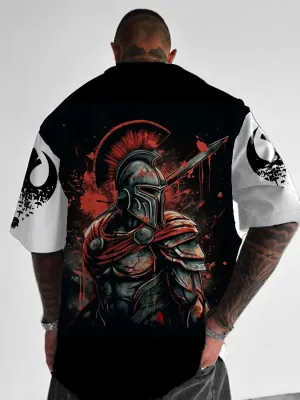 Trendy Samurai Print Short Sleeve Shirt