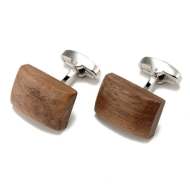 Trendy Walnut Wood Square Cuff-links