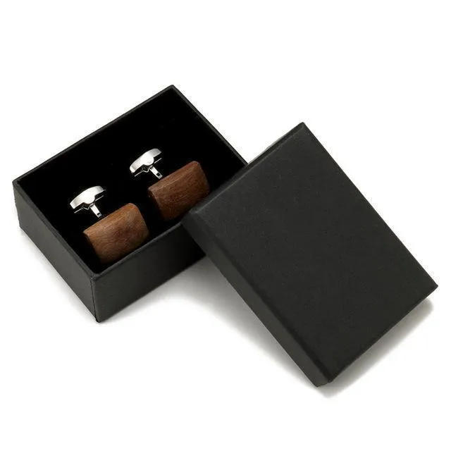 Trendy Walnut Wood Square Cuff-links