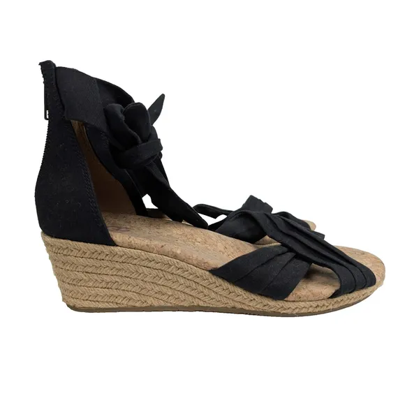 Ugg Australia Traci Espadrille Ankle Bow Wedge Shoes Black Size 9 Resort Beach