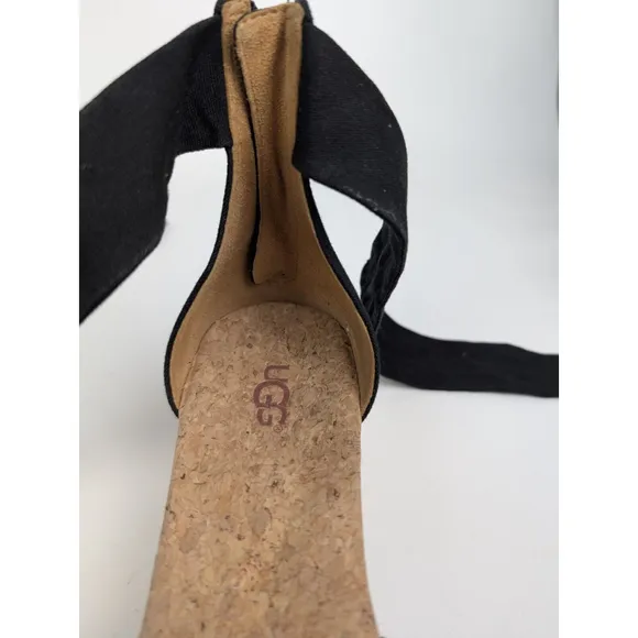 Ugg Australia Traci Espadrille Ankle Bow Wedge Shoes Black Size 9 Resort Beach