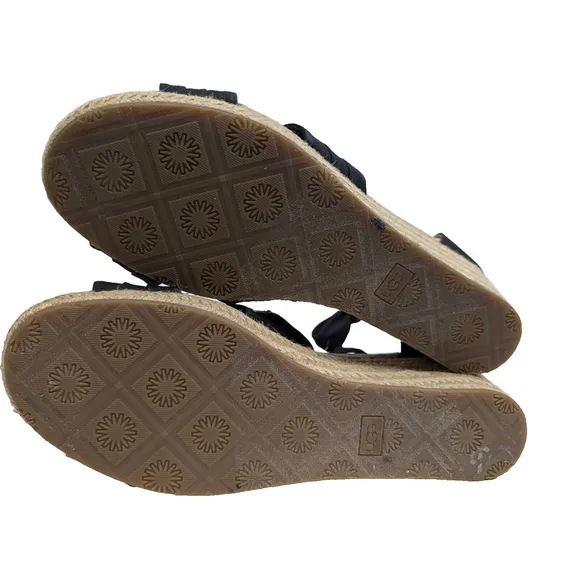 Ugg Australia Traci Espadrille Ankle Bow Wedge Shoes Black Size 9 Resort Beach