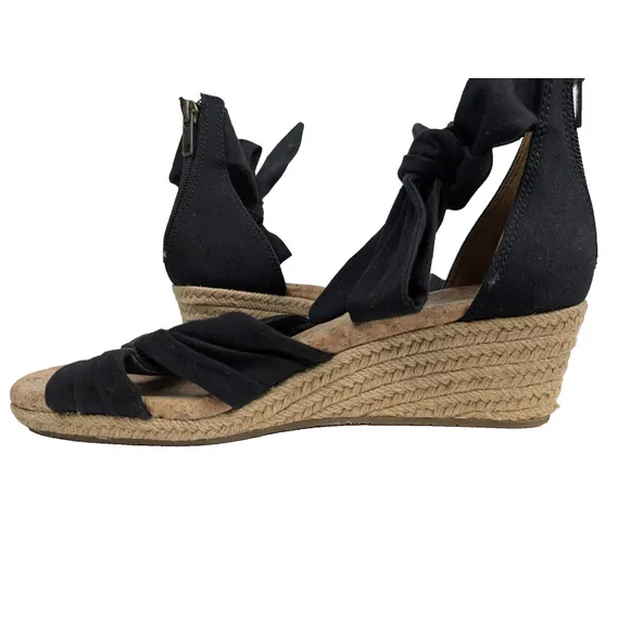 Ugg Australia Traci Espadrille Ankle Bow Wedge Shoes Black Size 9 Resort Beach
