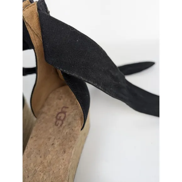 Ugg Australia Traci Espadrille Ankle Bow Wedge Shoes Black Size 9 Resort Beach