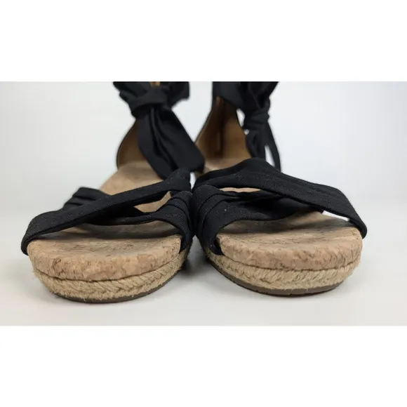 Ugg Australia Traci Espadrille Ankle Bow Wedge Shoes Black Size 9 Resort Beach