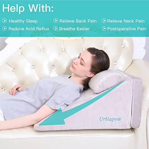 URBLAPOW UP-Ⅱ Wedge Pillow - Bed Wedge Pillow ，Back Support Wedge Pillow for Back and Legs Support ，Sleeping ， Hypoallergenic Support Pillow for Acid Reflux/Allergies/Indigestion Gray - Retails $196 