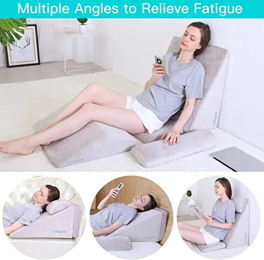 URBLAPOW UP-Ⅱ Wedge Pillow - Bed Wedge Pillow ，Back Support Wedge Pillow for Back and Legs Support ，Sleeping ， Hypoallergenic Support Pillow for Acid Reflux/Allergies/Indigestion Gray - Retails $196 