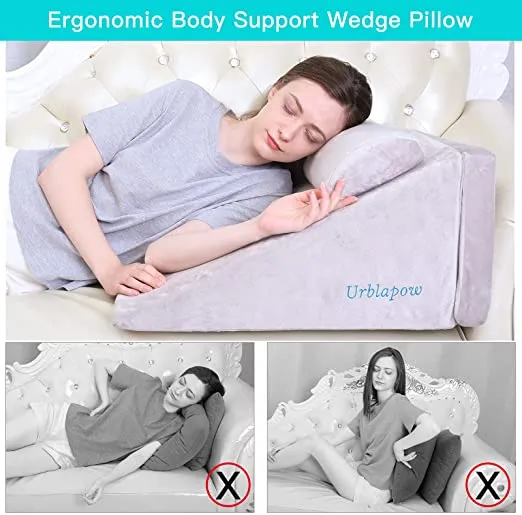 URBLAPOW UP-Ⅱ Wedge Pillow - Bed Wedge Pillow ，Back Support Wedge Pillow for Back and Legs Support ，Sleeping ， Hypoallergenic Support Pillow for Acid Reflux/Allergies/Indigestion Gray - Retails $196 
