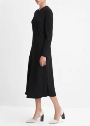 Vince Black Long Sleeve High V-neck Dress