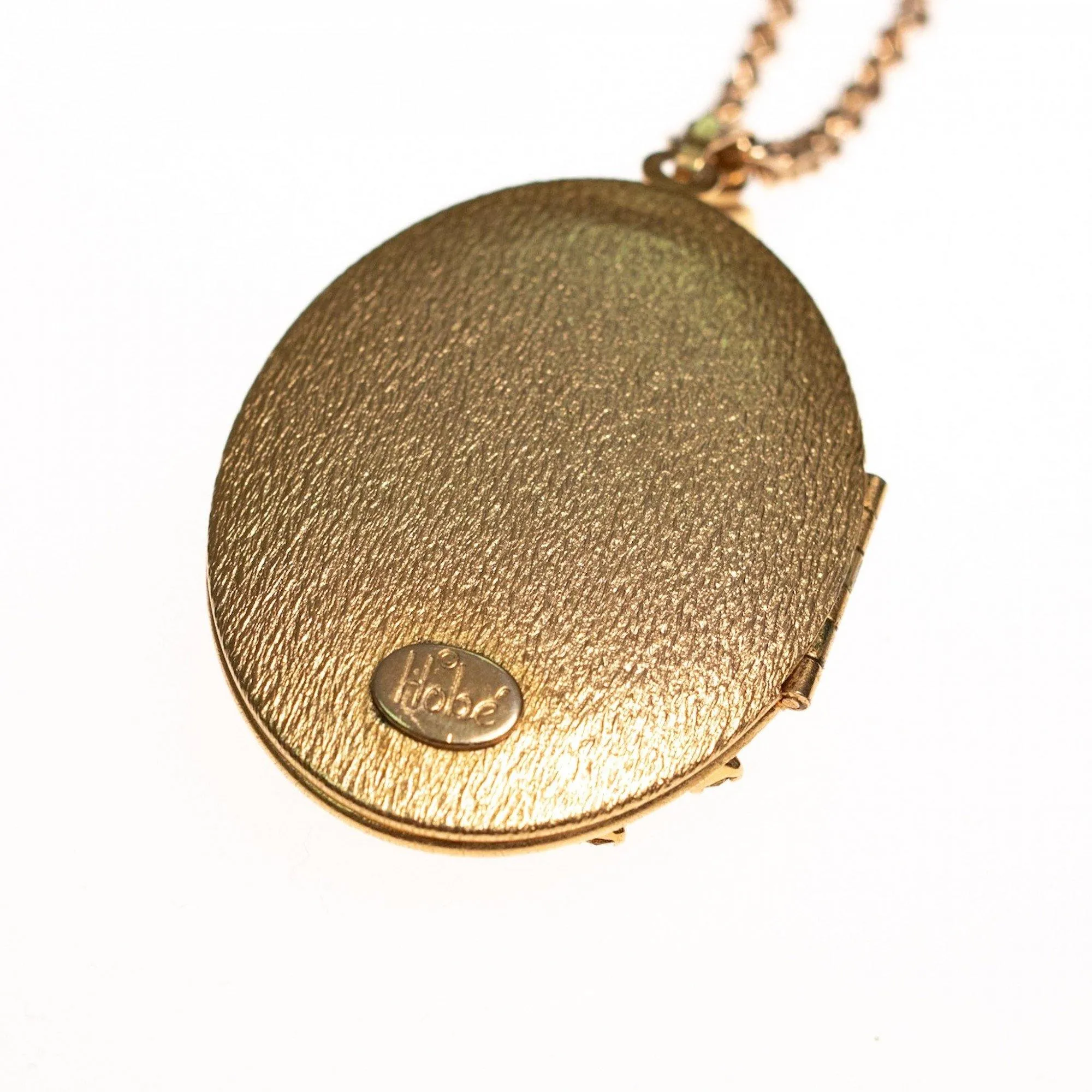 Vintage 1950s Hobe Cameo Locket with Amber, Citrine, and Light Green Rhinestones