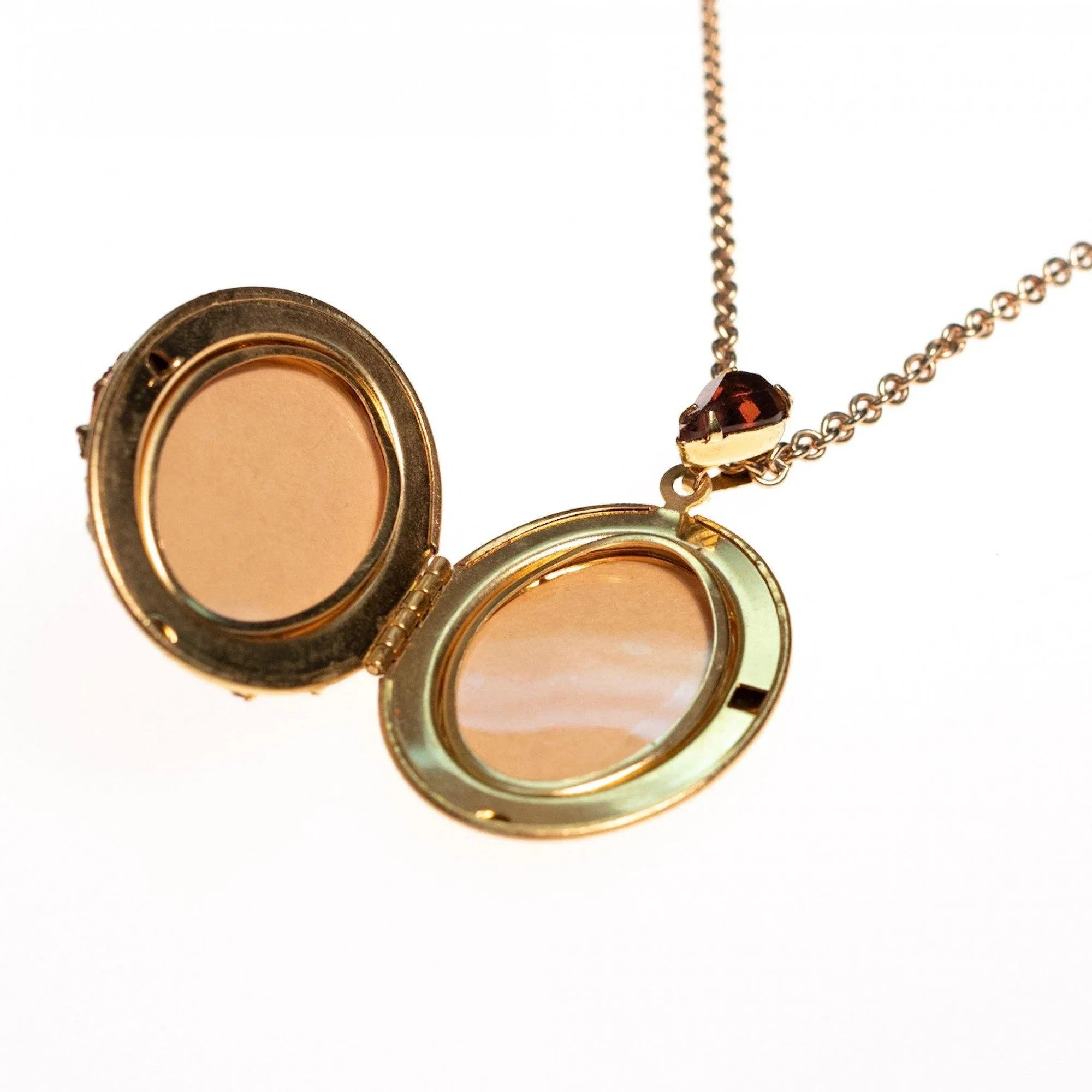 Vintage 1950s Hobe Cameo Locket with Amber, Citrine, and Light Green Rhinestones