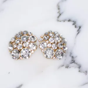 Vintage 1960s Diamante Cluster Set Headlight Rhinestone Statement Earrings
