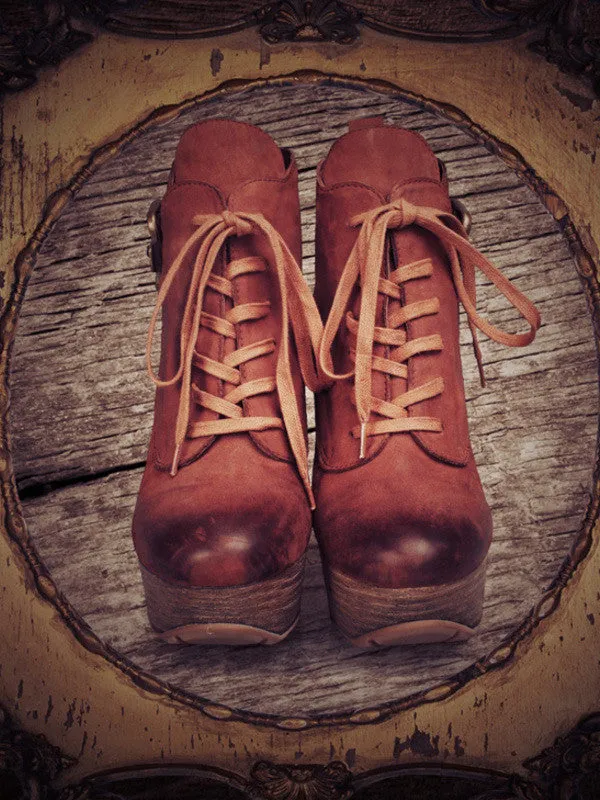 vintage leather lace up bootie