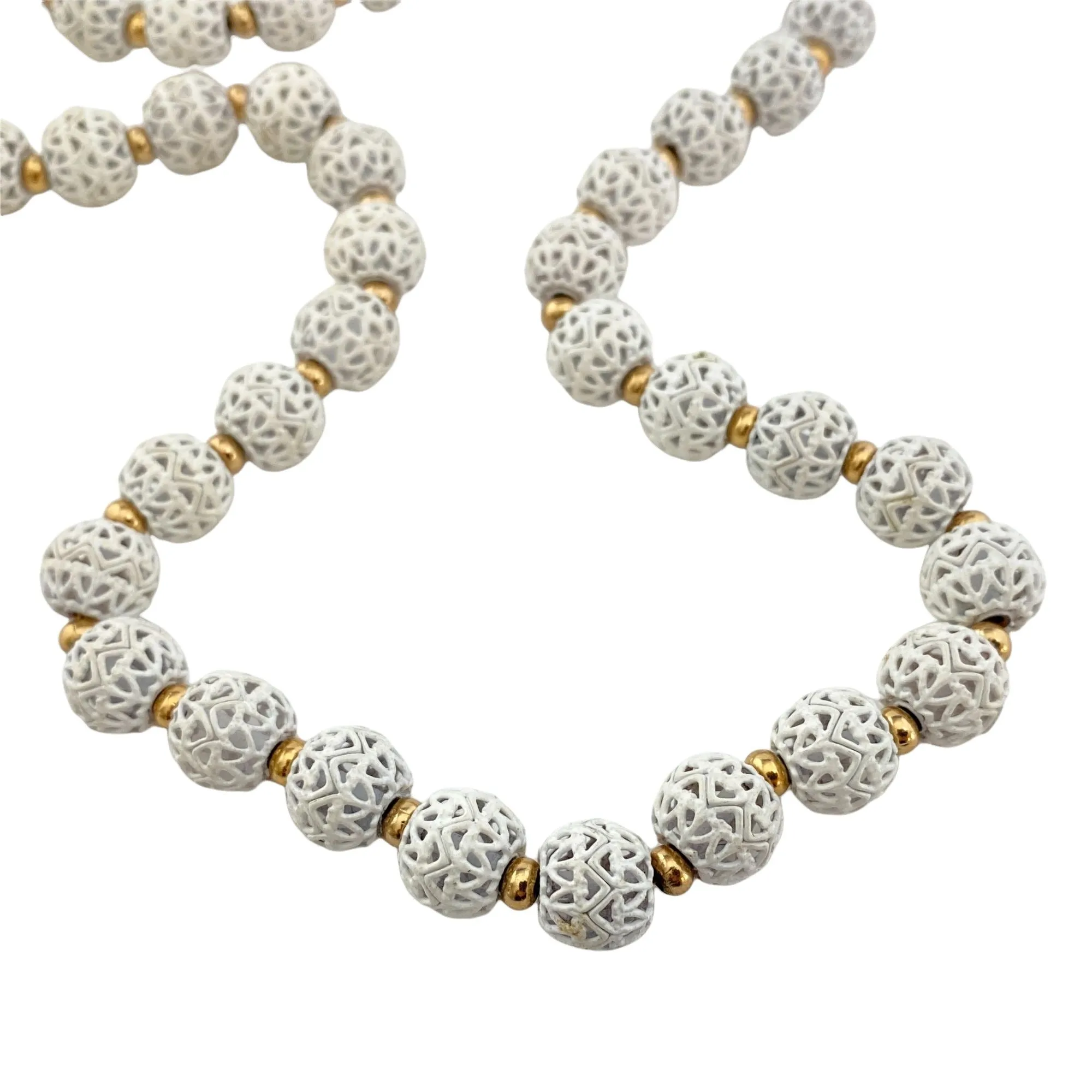Vintage Monet White Pierced Lattice Bead Necklace