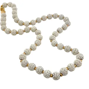 Vintage Monet White Pierced Lattice Bead Necklace