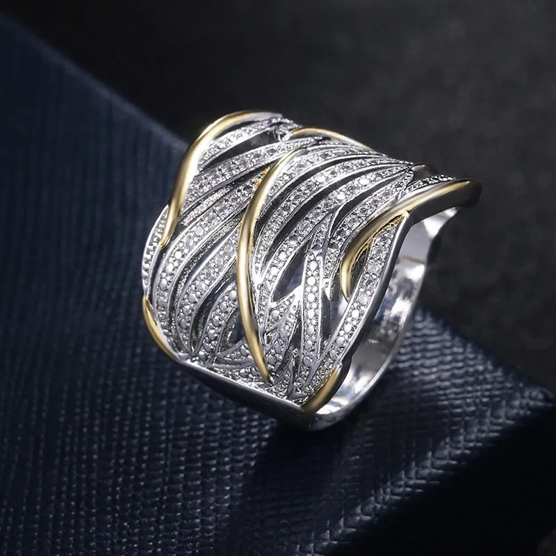 Vintage MultiLayer Gold Silver Ring Luxury Women's Wedding Jewelry
