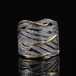 Vintage MultiLayer Gold Silver Ring Luxury Women's Wedding Jewelry