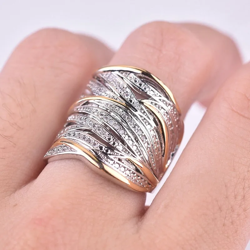 Vintage MultiLayer Gold Silver Ring Luxury Women's Wedding Jewelry