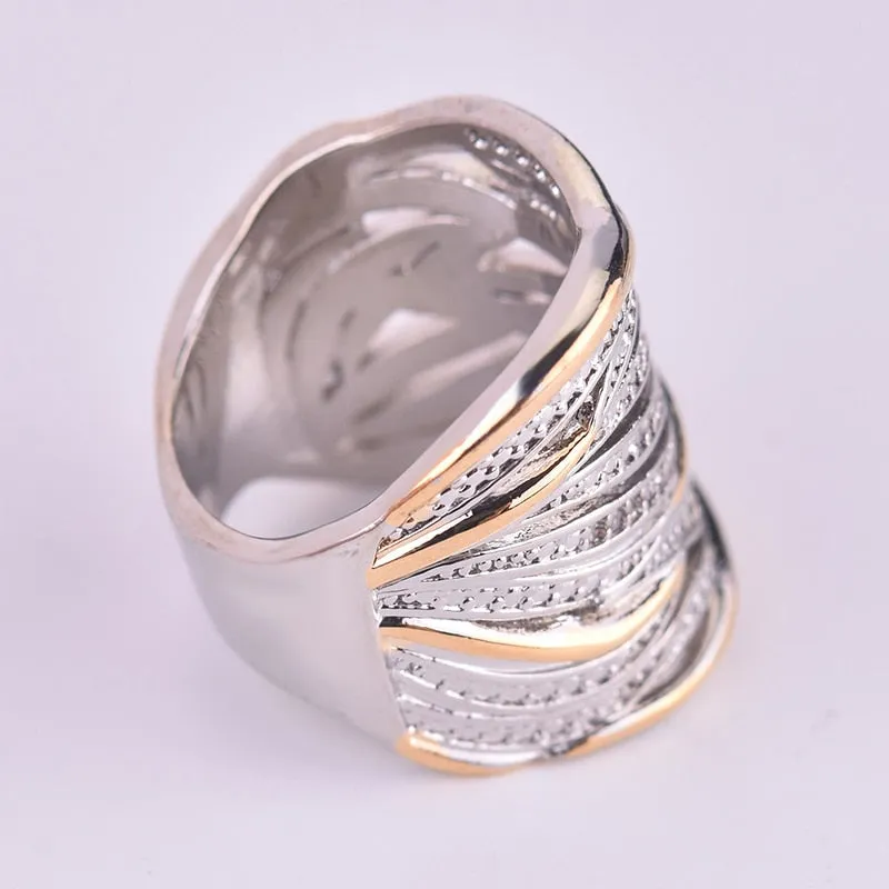 Vintage MultiLayer Gold Silver Ring Luxury Women's Wedding Jewelry