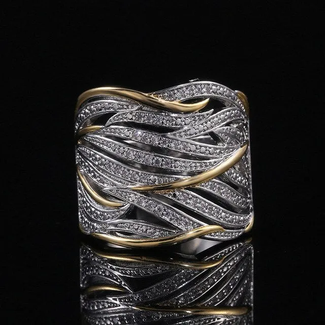Vintage MultiLayer Gold Silver Ring Luxury Women's Wedding Jewelry