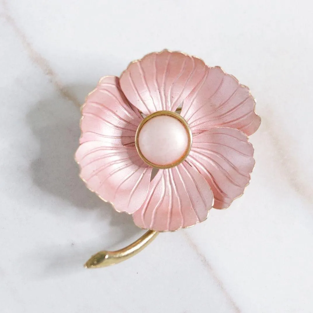 Vintage Pearl Pink Floral Brooch