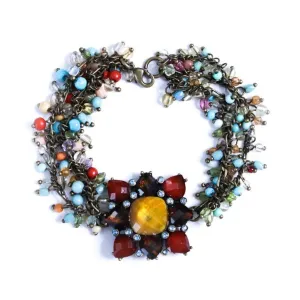 Vintage Red, Amber, Turquoise Bead Bracelet