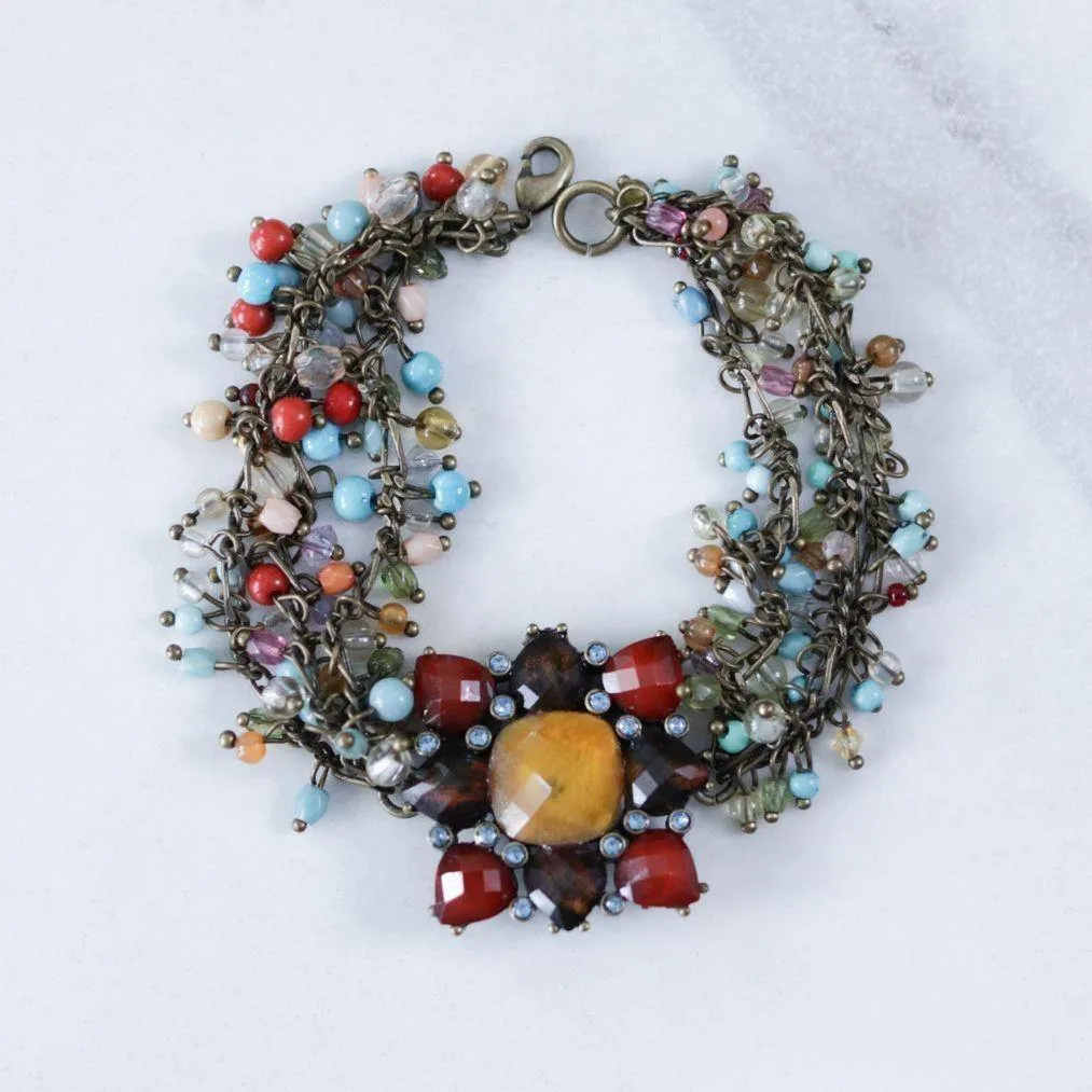 Vintage Red, Amber, Turquoise Bead Bracelet