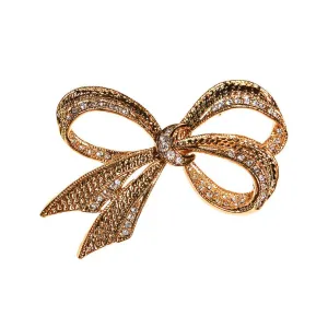 Vintage Roman Gold Bow Brooch with Rhinestones, Gold Ribbon, Bow Pin, Bow Brooch