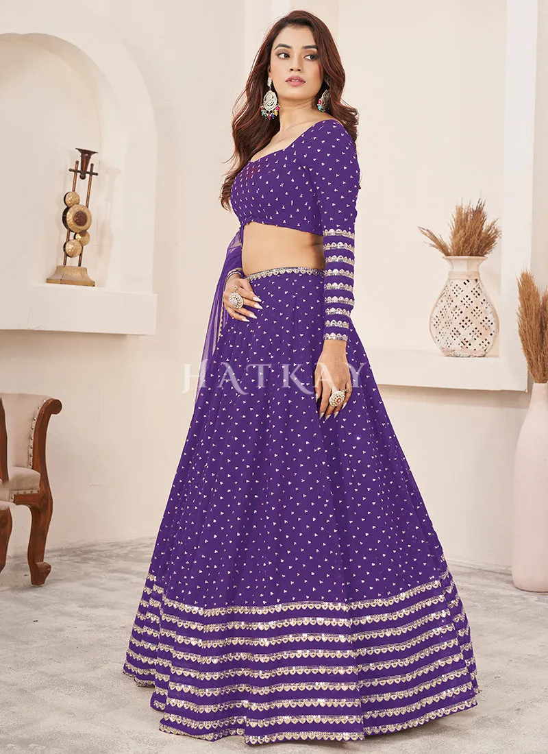 Violet Sequence Embroidery Traditional Lehenga Choli