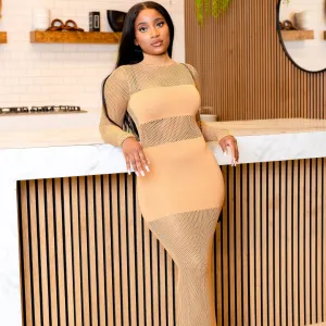 Vivian Nude Mesh Maxi Dress