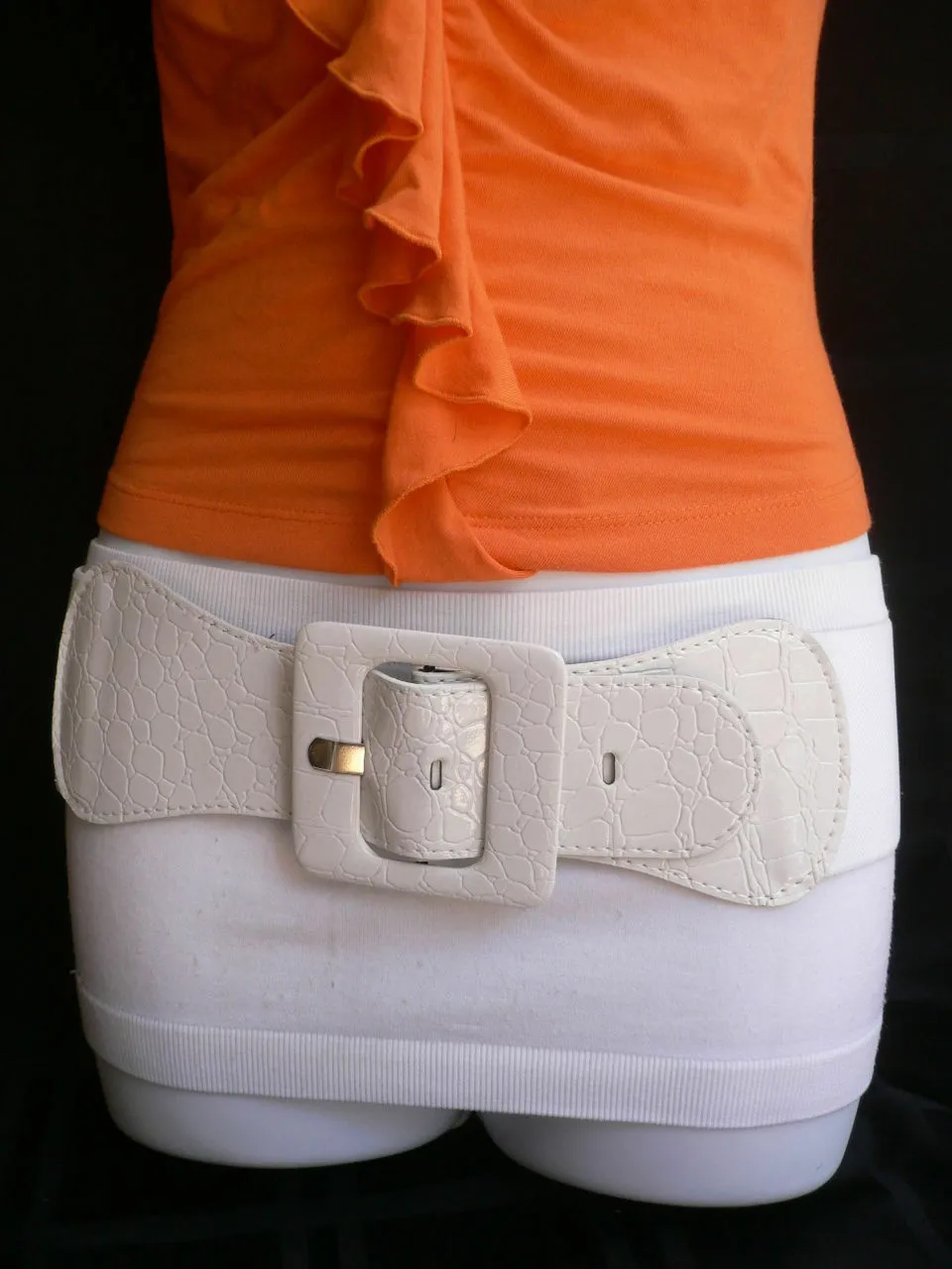 White Belt Hip Elastic Waistband Waist Stretch Fabric Square Buckle