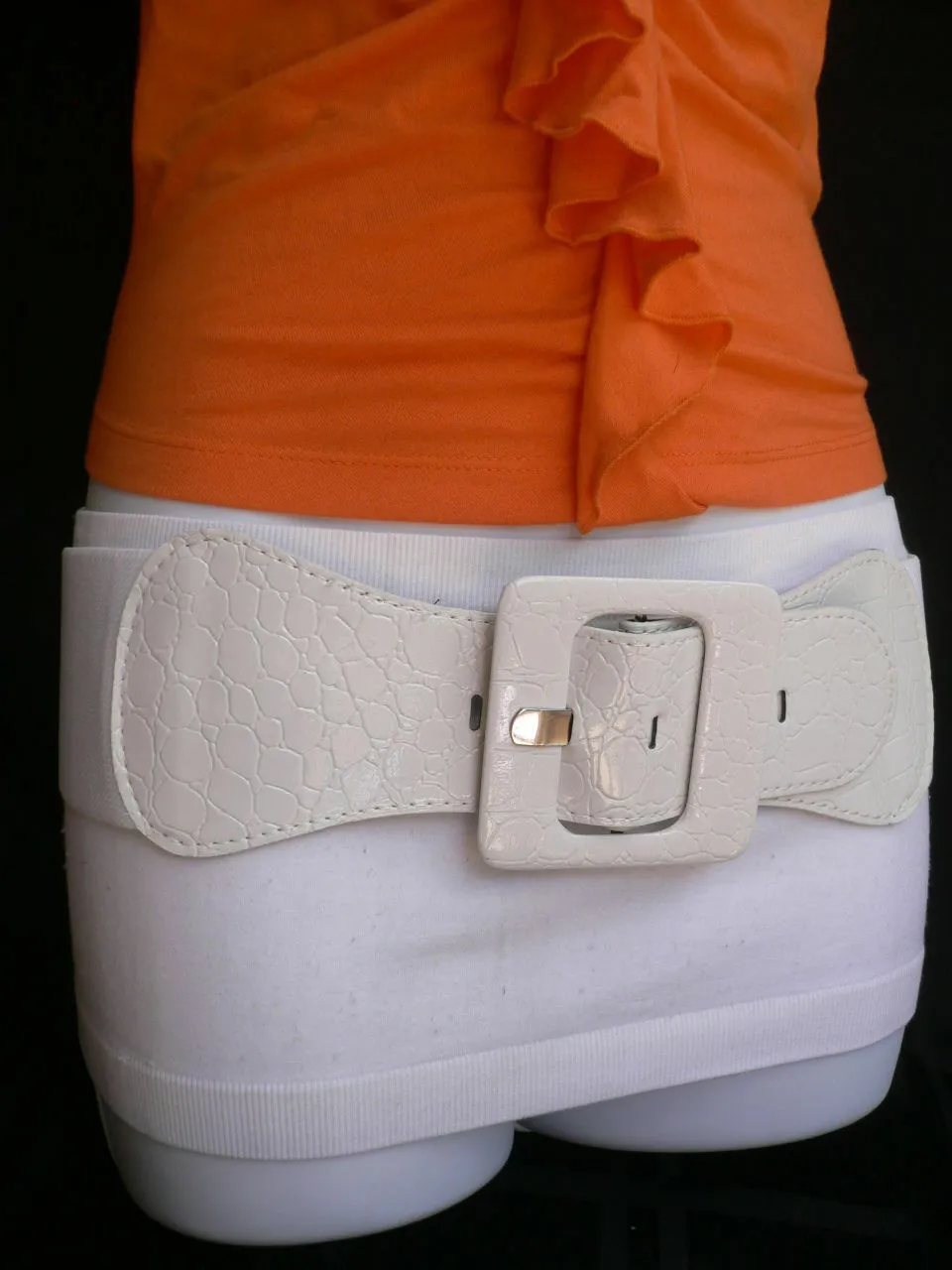 White Belt Hip Elastic Waistband Waist Stretch Fabric Square Buckle