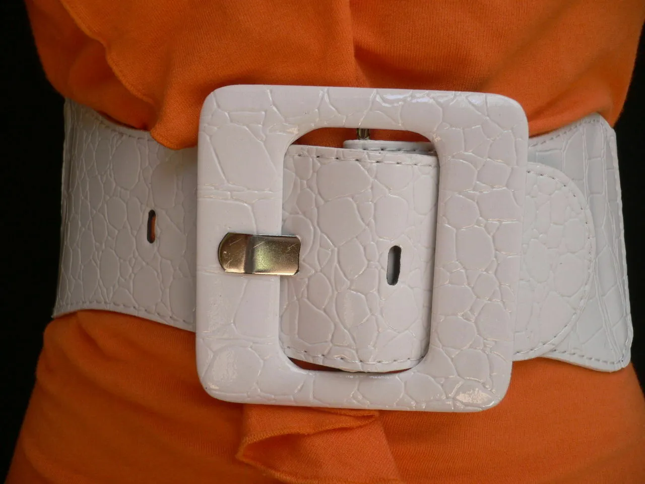 White Belt Hip Elastic Waistband Waist Stretch Fabric Square Buckle