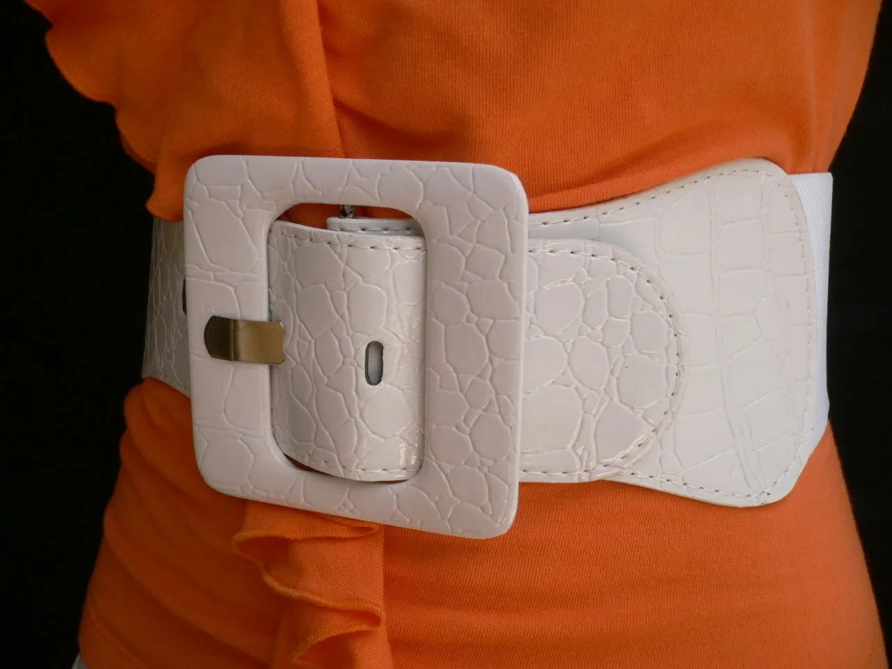 White Belt Hip Elastic Waistband Waist Stretch Fabric Square Buckle