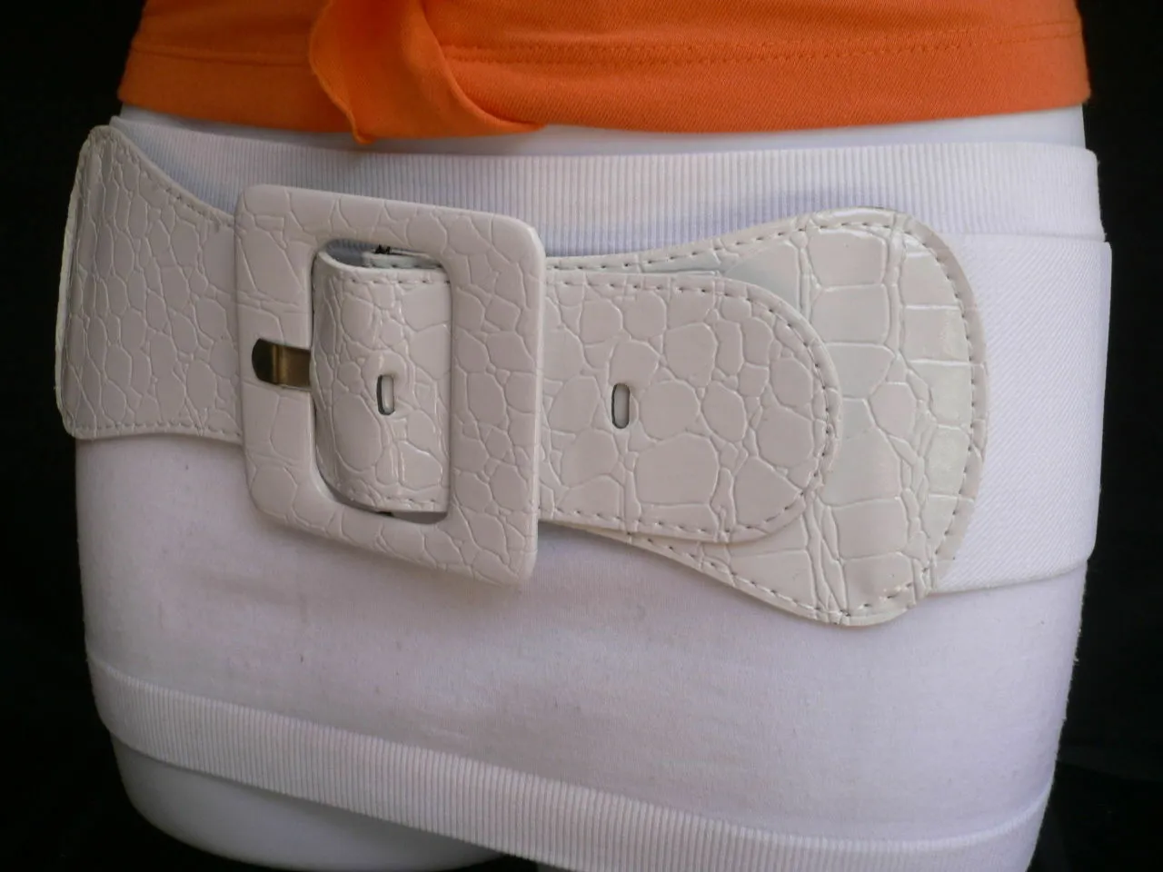 White Belt Hip Elastic Waistband Waist Stretch Fabric Square Buckle
