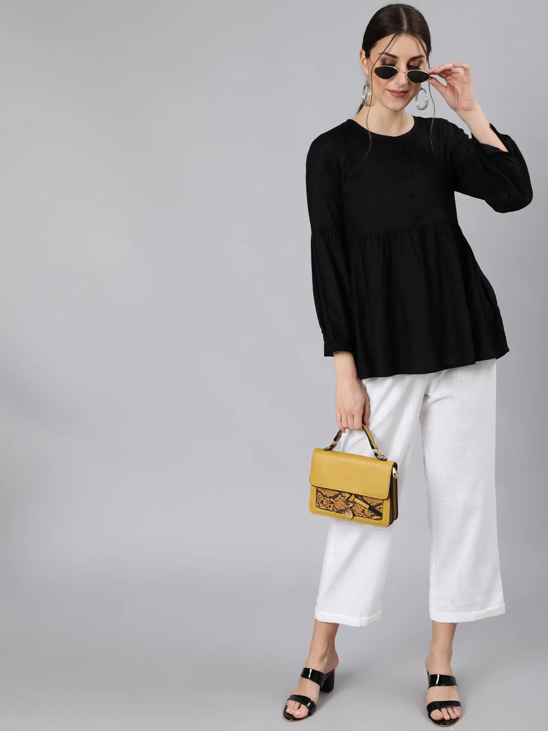 White Cotton Slub Straight High Rise Bottom-Fold Pants