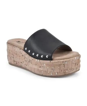 White Mountain Diligent Platform Wedge Slide Sandal Black / Burn / Smooth 9.5M