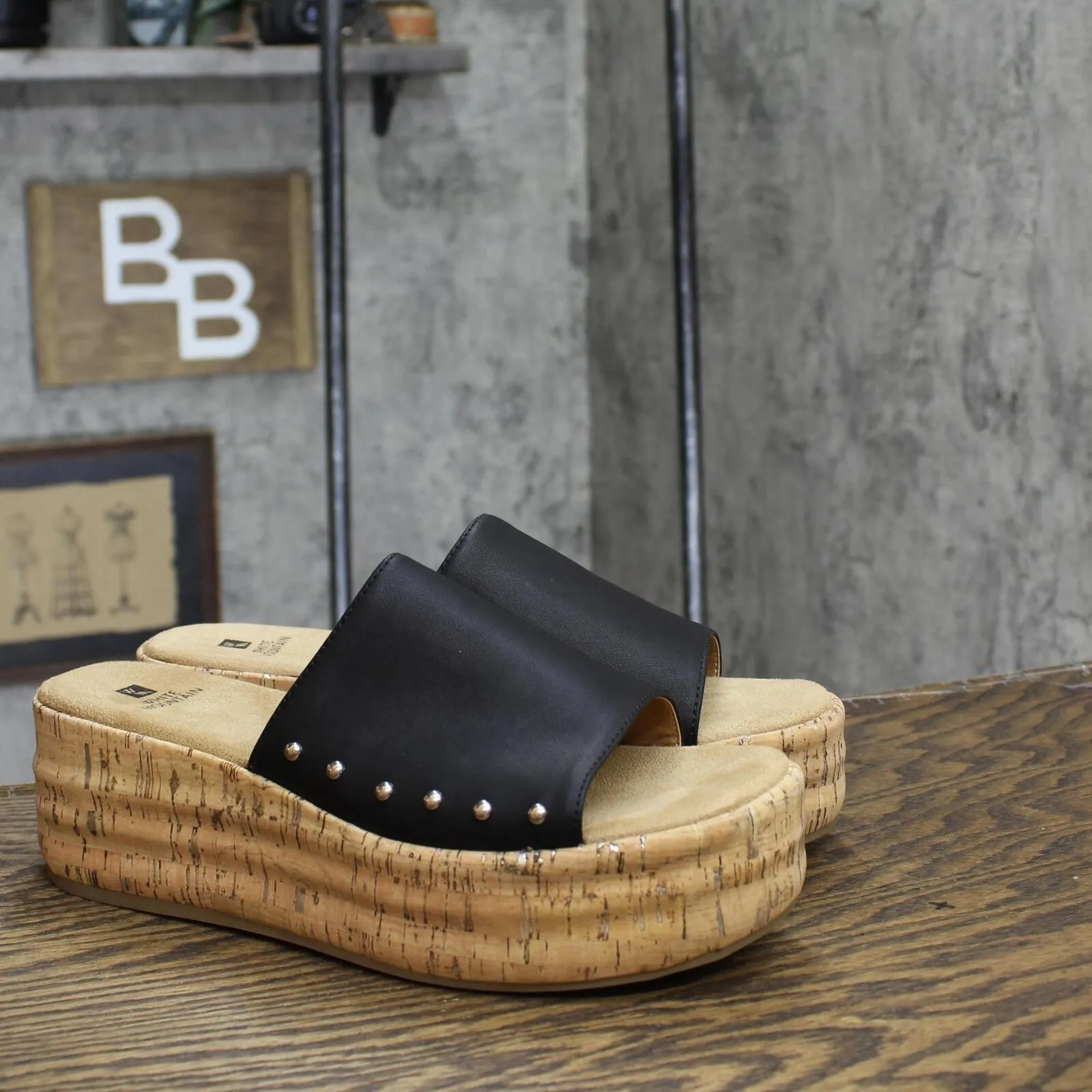 White Mountain Diligent Platform Wedge Slide Sandal Black / Burn / Smooth 9.5M