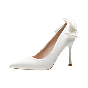 White Satin Bow Stiletto Heels